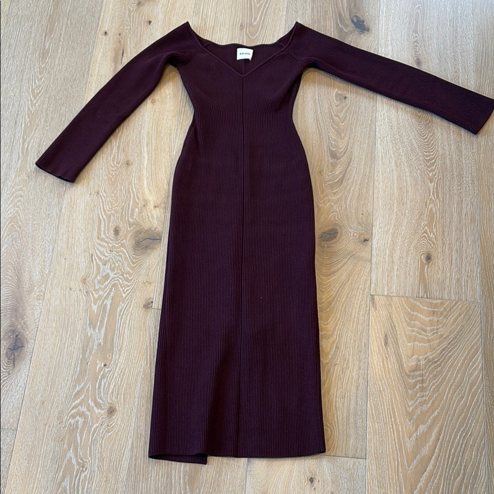 EUC Khaite Pia Off the Shoulder Ribbed Midi Dress in Merlot Sz M - Picture 5 of 8